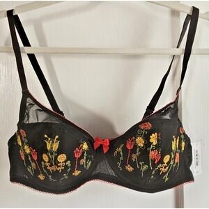NWT ADOREME contour balconnette‎ demi bra lined embroidered underwired 36C